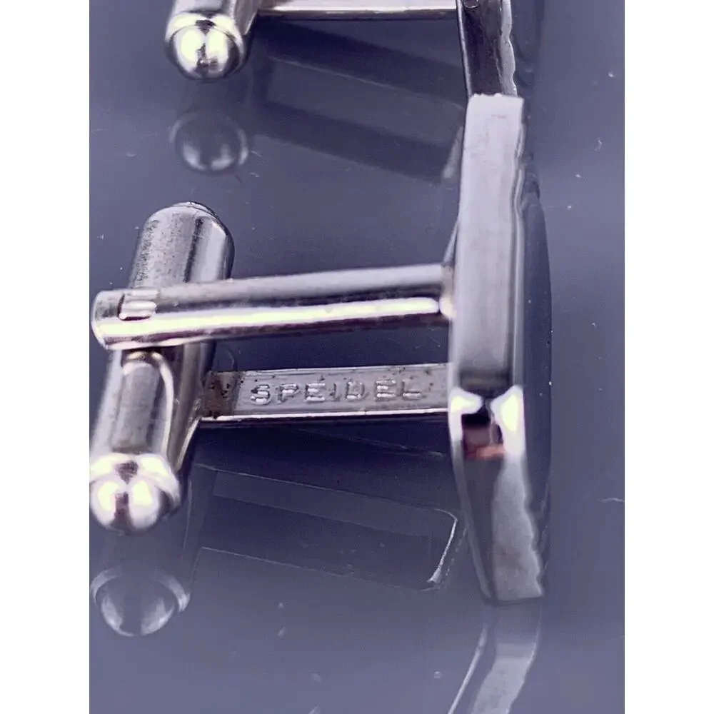 Simple Rectangle Polished Cufflinks Silver Tone Swoops Speidel Vintage